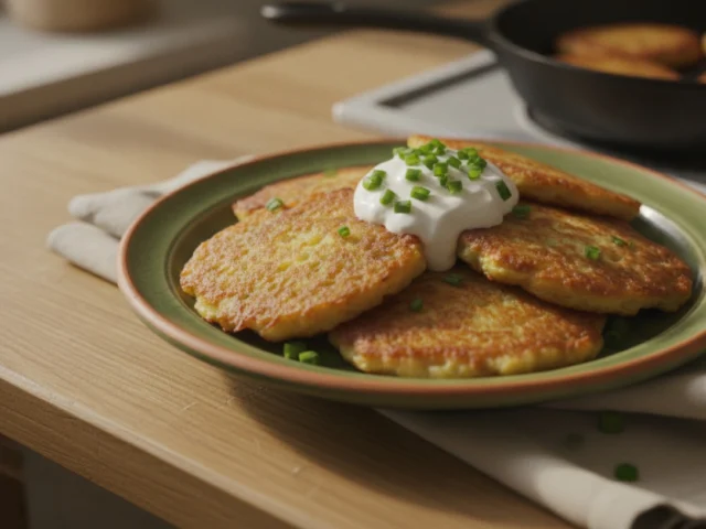 Картофельные драники с яйцом и мукой на сковороде