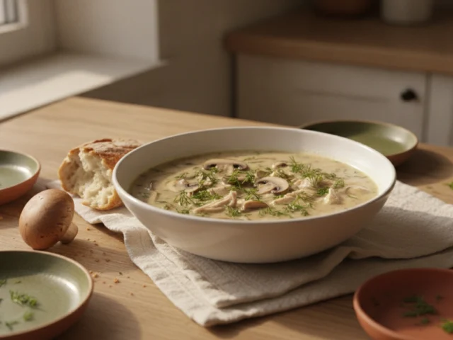 Грибной суп с плавленым сыром, шампиньонами и курицей